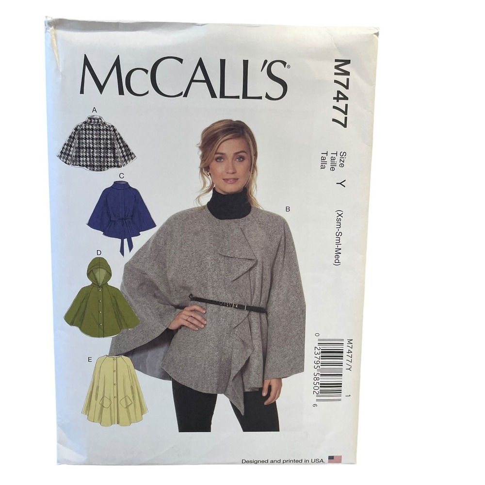 McCall's M7477 Cape Belt Pattern Misses XS-S-M Lined Hooded Flounce Uncut FF